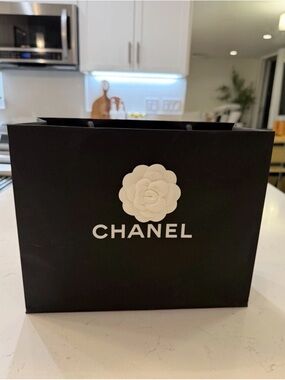 CHANEL Black Gift Bag with White Camellia and Logo